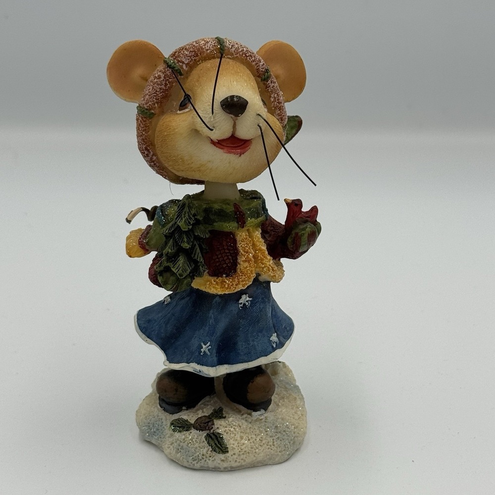 VTG Christmas Mouse Bobble Head Figurine, Holiday Decor, Cute Resin Collectible!